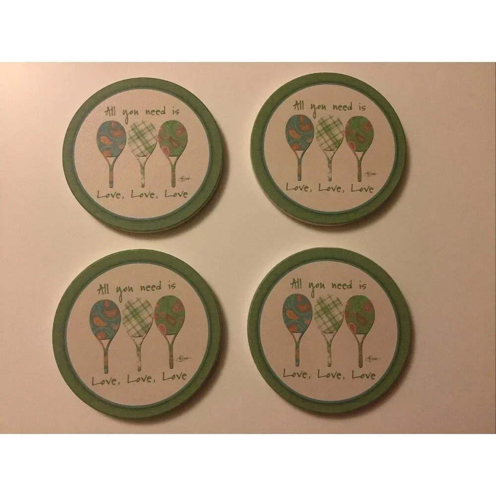 Thirstystone Coasters Set Of 4 Tennis Rackets All You Need Is Love New Old Stock